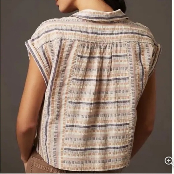 Anthropologie Cropped Striped Utility Pullover Top Shirt Blouse Aztec Size XL - Picture 4 of 8